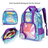 Perfect 3 piece set Kids School Bag for Girls Waterproof laser PVC backpack with lunch bag