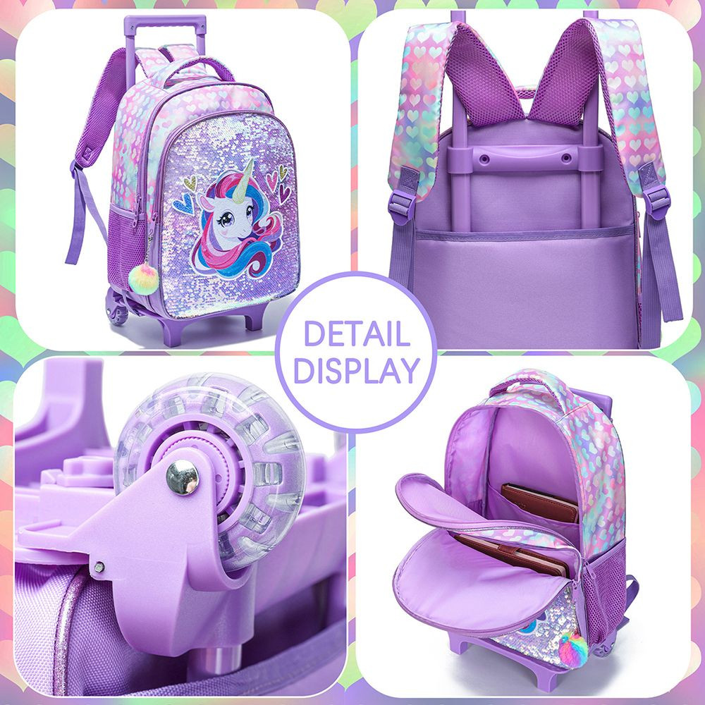 Kids School Rolling Backpack for Girls 3PCS With Trolley Wheeled Backpacks Rolling trolley School bag