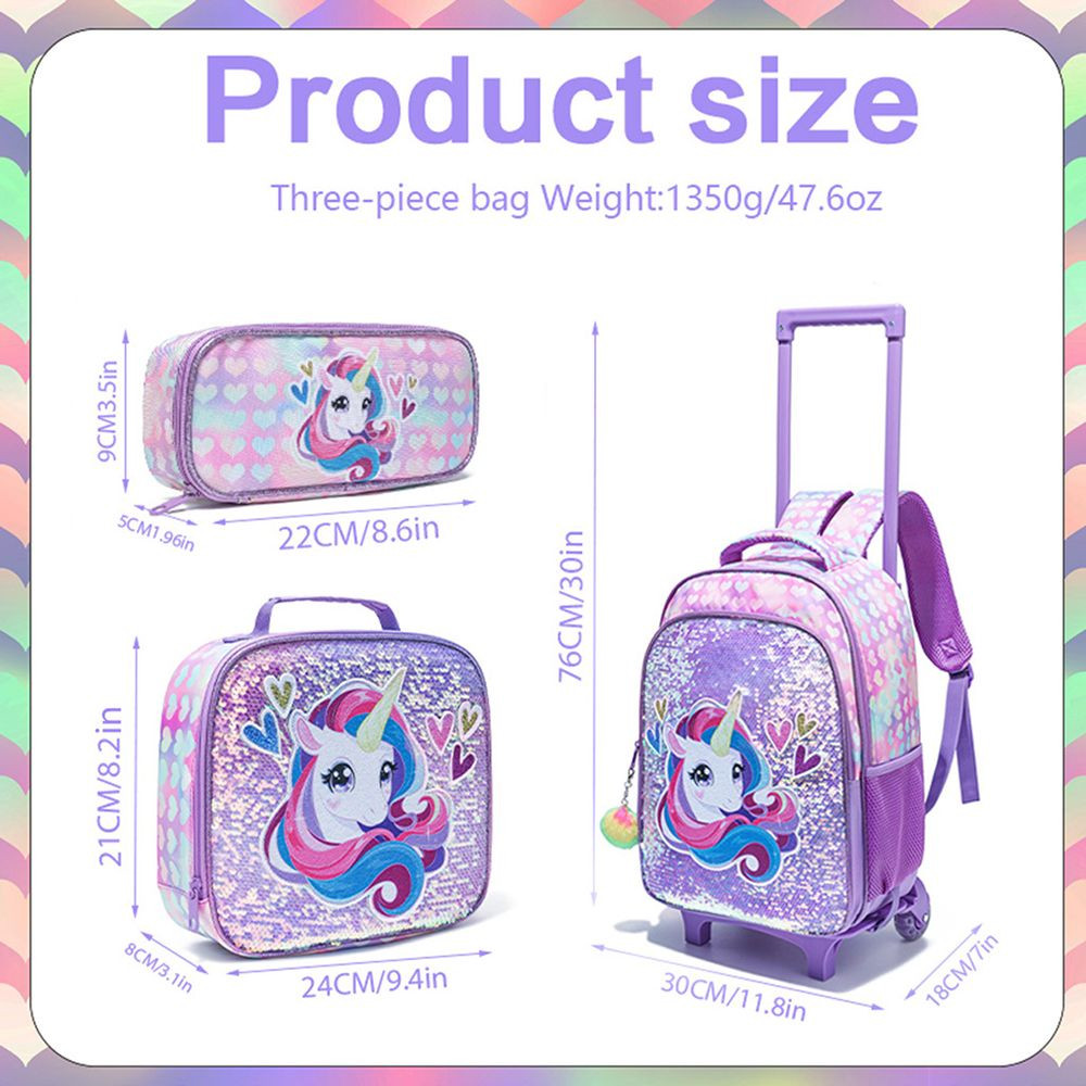 Kids School Rolling Backpack for Girls 3PCS With Trolley Wheeled Backpacks Rolling trolley School bag