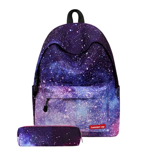 Galaxy Starry Sky Backpack & Pencil Case Set - Durable Lightweight School Bag for Teens/Students (Customized Logo)