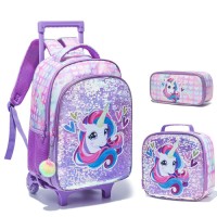 Kids School Rolling Backpack for Girls 3PCS With Trolley Wheeled Backpacks Rolling trolley School bag