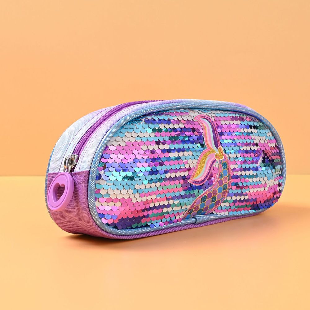 Kids Mermaid Reversible Sequins & Embroidery 3-Piece Backpack Set - Spacious School Bag with Lunch Box & Pencil case