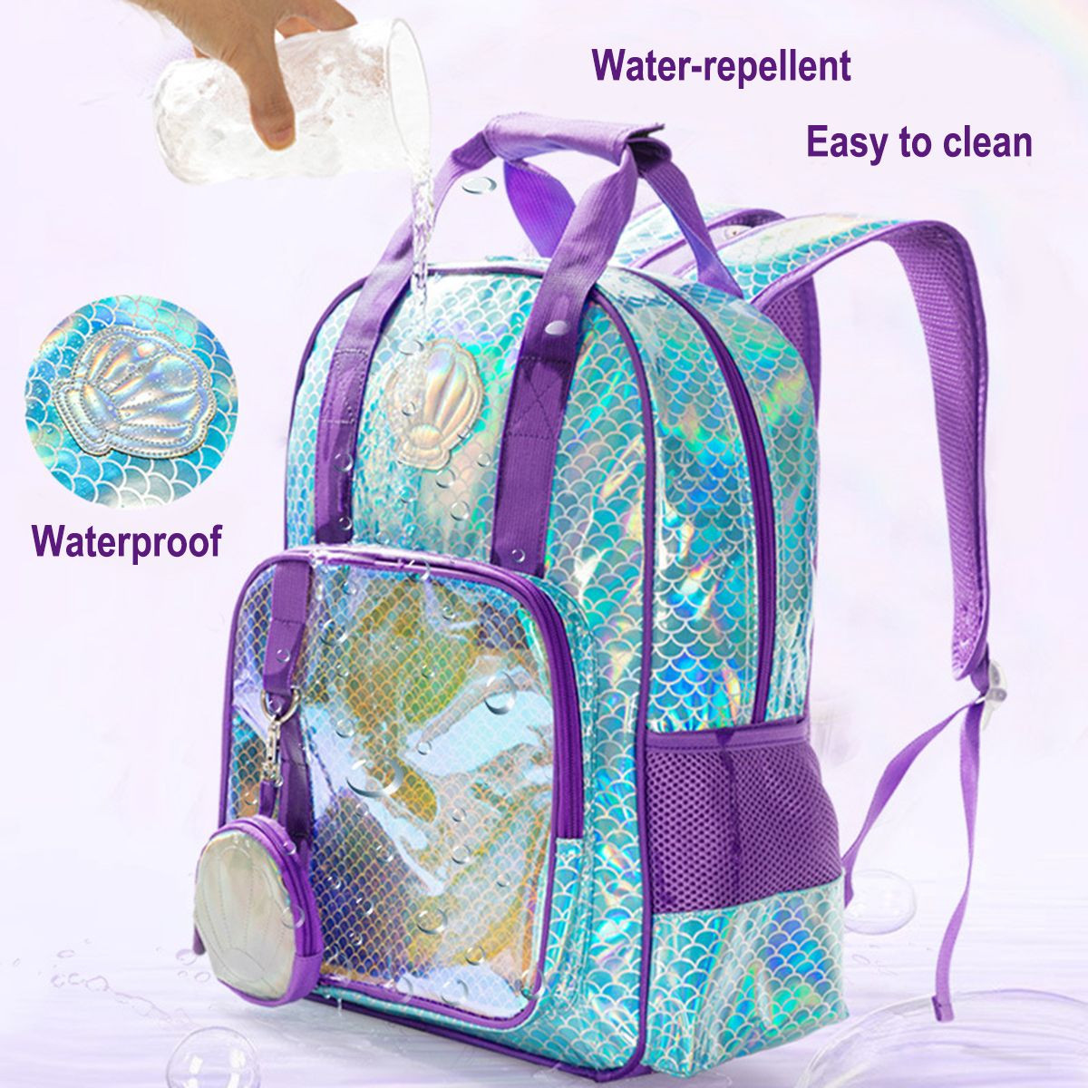 Perfect 3 piece set Kids School Bag for Girls Waterproof laser PVC backpack with lunch bag